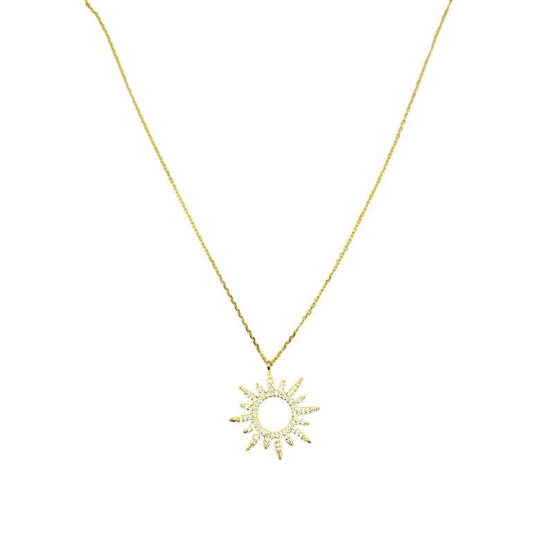 Collana maglia forzatina con pendente sagoma sole a pavè di zirconi bianchi placcato oro giallo in argento 925