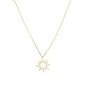 Forzatina link necklace with sun shape pendant with white zircon pave, yellow gold plated in 925 silver