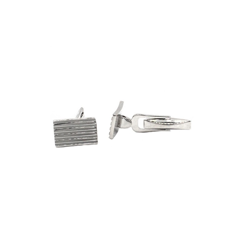 Rectangular engraved striped white gold plated cufflinks in 925 silver