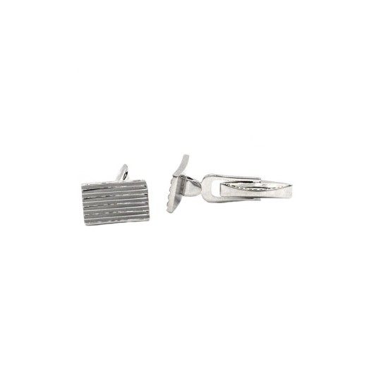 Gemelli rettangolari incisi rigati placcato oro bianco in argento 925