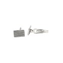 Rectangular engraved striped white gold plated cufflinks in 925 silver