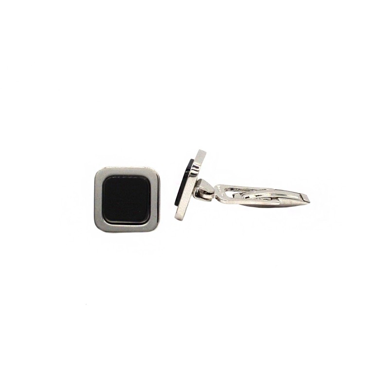 Square cufflinks with central onyx white gold plated in 925 silver