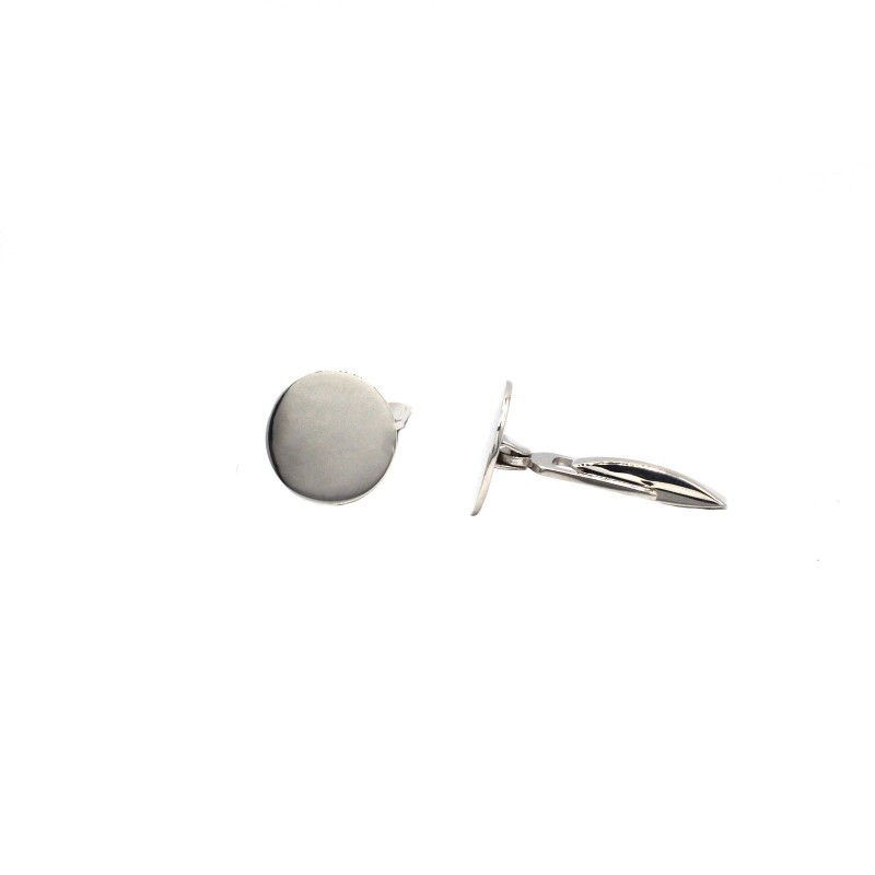 White gold plated smooth round cufflinks in 925 silver