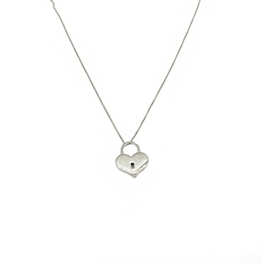 Collana maglia veneziana con ciondolo lucchetto a cuore traforato placcato oro bianco in argento 925