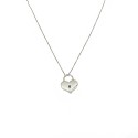 Venetian link necklace with openwork heart lock pendant white gold plated in 925 silver