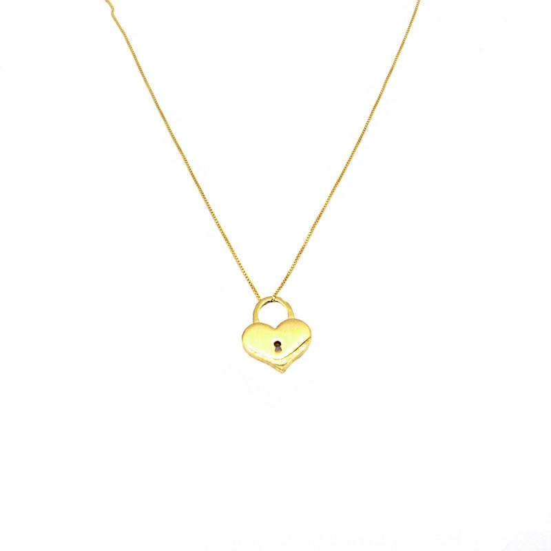 Collana maglia veneziana con ciondolo lucchetto a cuore traforato placcato oro giallo in argento 925