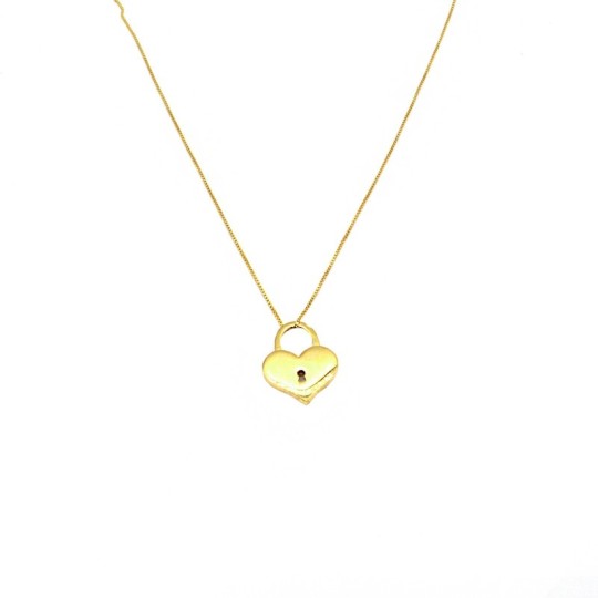 Venetian link necklace with openwork heart lock pendant yellow gold plated in 925 silver