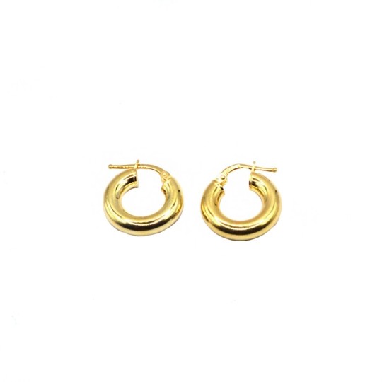 Orecchini cerchio canna bombata 4mm con chiusura a ponte placcati oro giallo in argento 925