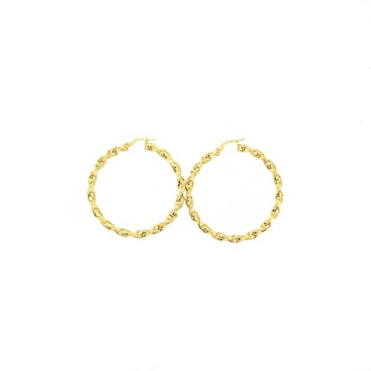 Orecchini a cerchio torchon con chiusura a ponte placcati oro giallo in argento 925