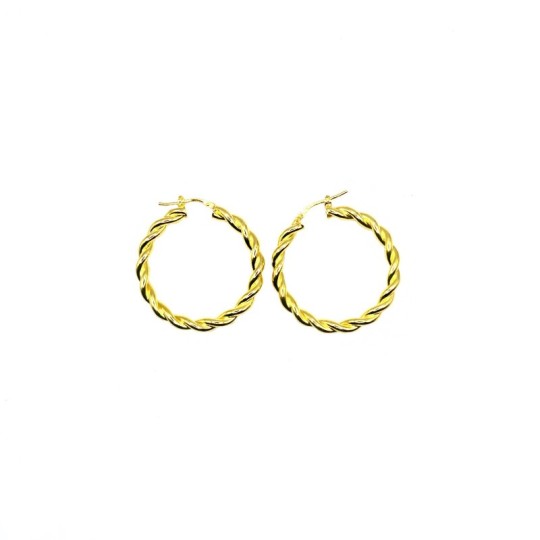 Orecchini a cerchio torchon con chiusura a ponte placcati oro giallo in argento 925
