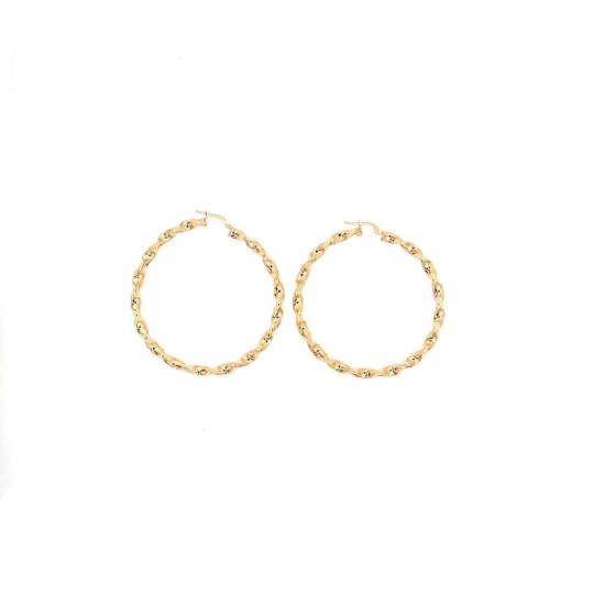 Orecchini a cerchio torchon con chiusura a ponte placcati oro giallo in argento 925