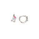 Square section hoop earrings with pink and white enamelled unicorn and 925 silver white gold plated snap closure