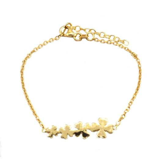 Bracciale maglia forzatina con targa centrale a quadrifogli degradé placcato oro giallo in argento 925