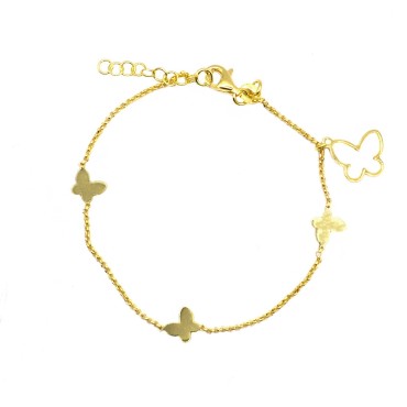 Micro rolled mesh bracelet with plate butterflies and mother of pearl butterfly pendant yellow gold plated in 925 silver