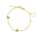 Micro rolled mesh bracelet with plate butterflies and mother of pearl butterfly pendant yellow gold plated in 925 silver