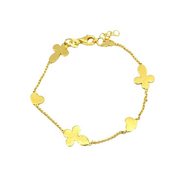 Micro rolled mesh bracelet with yellow gold plated crosses and hearts in 925 silver