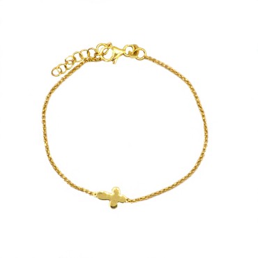 Bracciale maglia micro rollò con croce a lastra centrale placcato oro giallo in argento 925