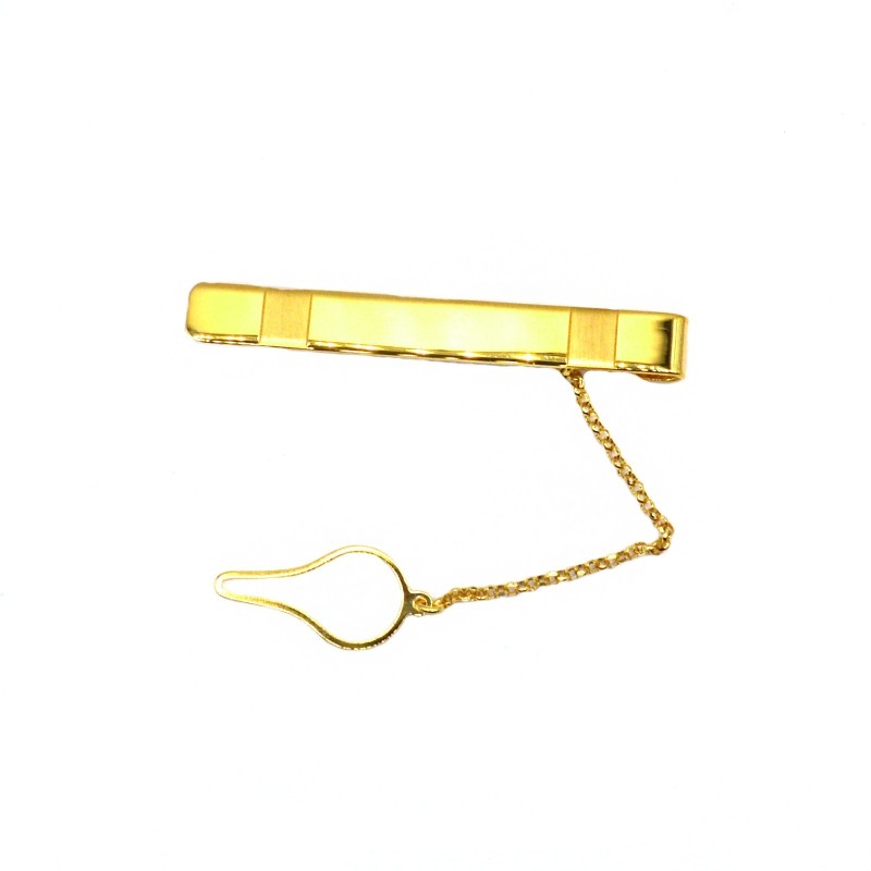 Yellow gold plated satin engraved tie clip in 925 silver