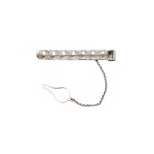 White gold plated engraved tie clip in 925 silver