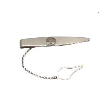Engraved tree of life tie clip white gold plated in 925 silver