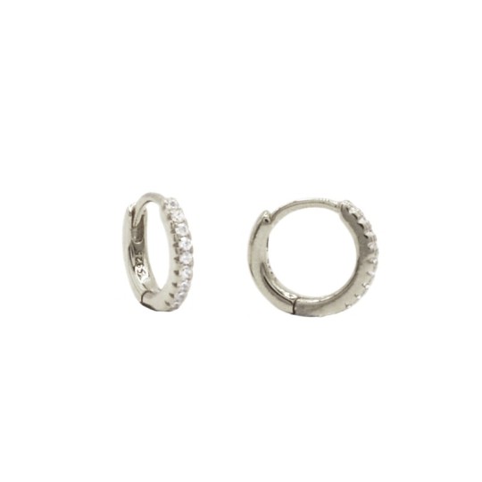White gold-plated hoop earrings ø 10 mm with white gold plated snap closure in 925 silver