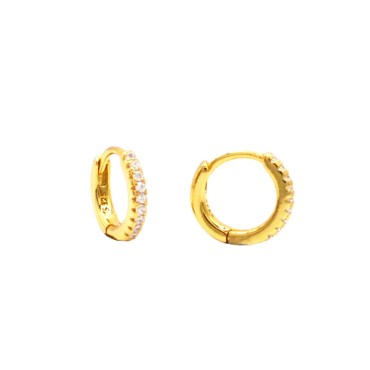 Orecchini a cerchio ø 10 mm semizirconato bianco con chiusura a scattino placcati oro giallo in argento 925