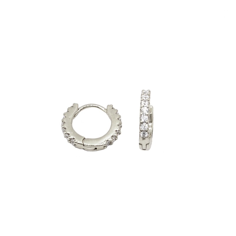 Hoop earrings ø 12.5 mm double white zirconia with snap closure white gold plated in 925 silver