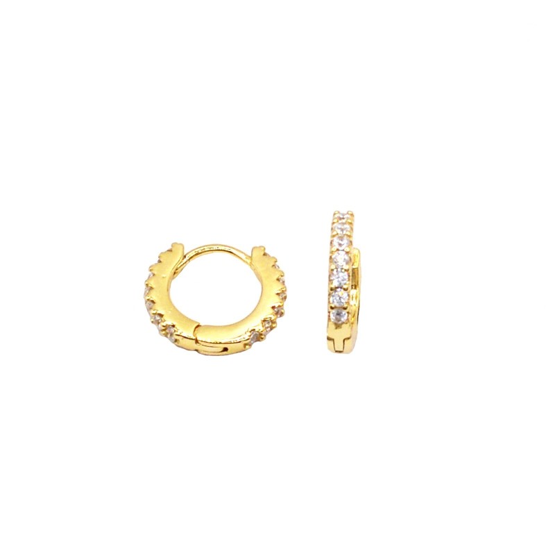 Hoop earrings ø 12.5 mm double white zirconia with snap closure yellow gold plated in 925 silver