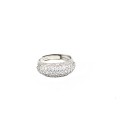 Adjustable ring with white gold plated semi zircon domed band in 925 silver