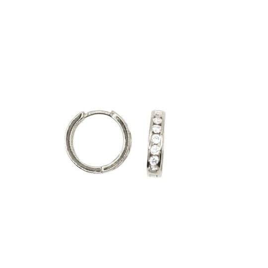 Zircon hoop earrings with pierced back, ø 15 mm, with snap closure, white gold plated in 925 silver