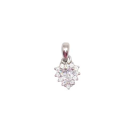 Ciondolo zircone cuore bianco. su base placcata oro bianco con cornice di doppio giro di zirconi bianchi in argento 925