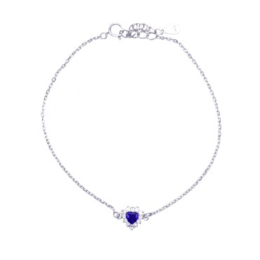 Forzatina link bracelet with central blue pierced heart surrounded by white zircons white gold plated in 925 silver