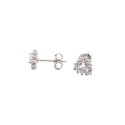 Stud earrings with white heart zircon in a frame of white zircons and 925 silver white gold plated snap attachment