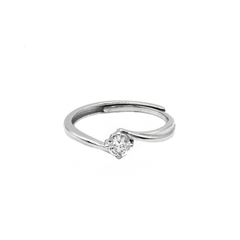 Adjustable solitaire ring with 4mm white gold plated white central zircon in 925 silver