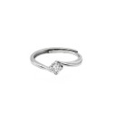 Adjustable solitaire ring with 4mm white gold plated white central zircon in 925 silver