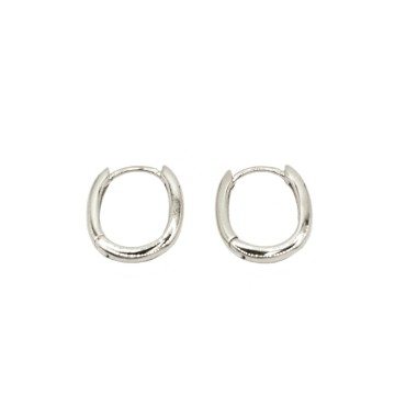 White rectangular hoop earrings with white gold plated snap closure in 925 silver