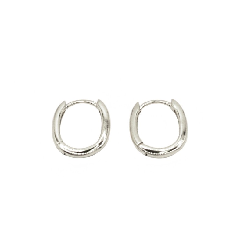White rectangular hoop earrings with white gold plated snap closure in 925 silver