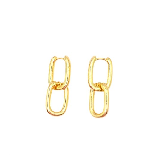 Oval snap hoop earrings with oval pendant shape yellow gold plated in 925 silver