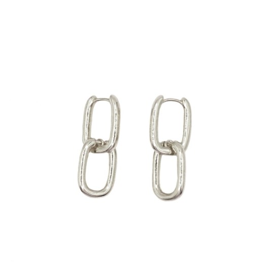 Oval snap hoop earrings with oval pendant shape, white gold plated in 925 silver