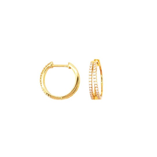 Yellow gold plated 925 silver double row white zircon hoop earrings with snap closure
