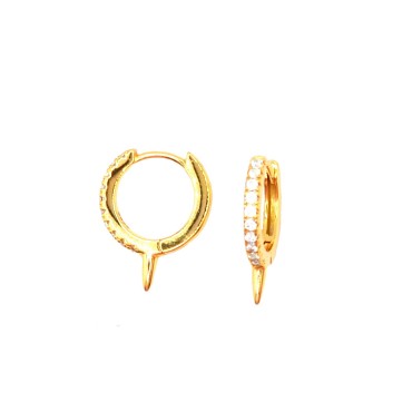 Orecchini a cerchio zirconati da ø 15 mm con borchia e chiusura a scattino placcati oro giallo in argento 925