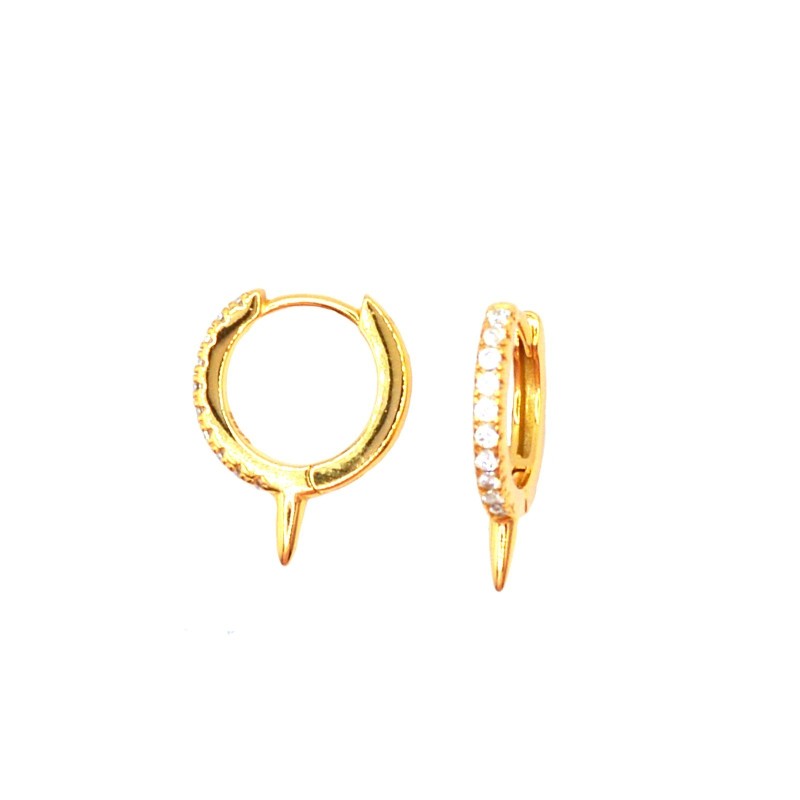 ø 15 mm zircon hoop earrings with yellow gold plated stud and snap closure in 925 silver