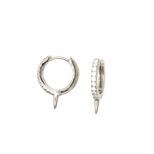 ø 15 mm zircon hoop earrings with white gold plated stud and snap closure in 925 silver