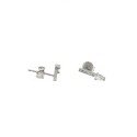 White zircon bar stud earrings with final white zircon drop, white gold plated in 925 silver