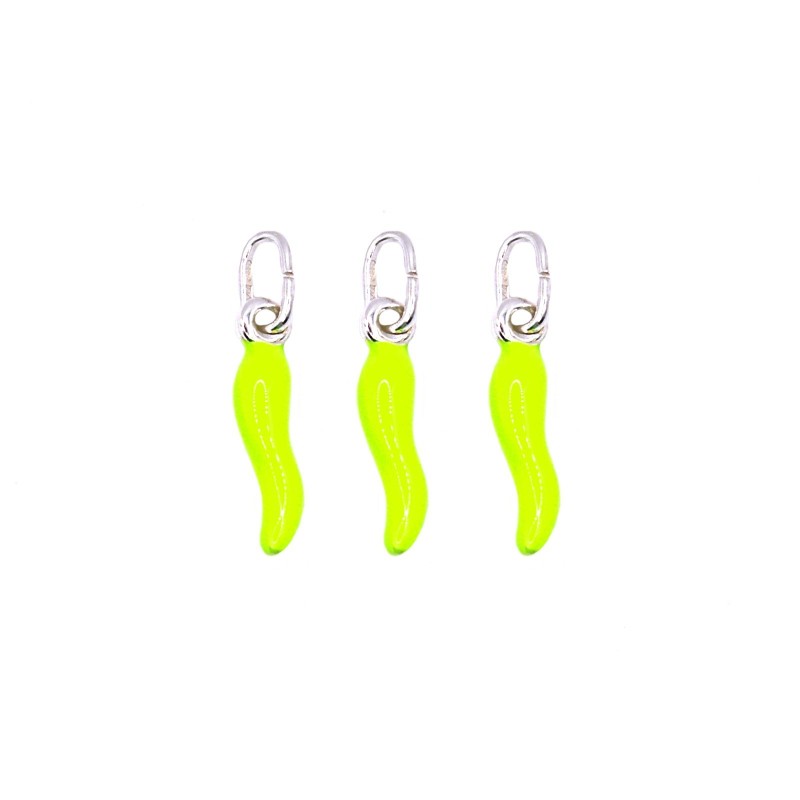 Horn pendants 4x13 mm fluorescent yellow enamelled in 925 silver (3 pcs.)