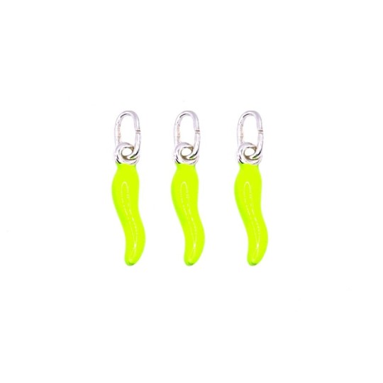 Horn pendants 4x13 mm fluorescent yellow enamelled in 925 silver (3 pcs.)
