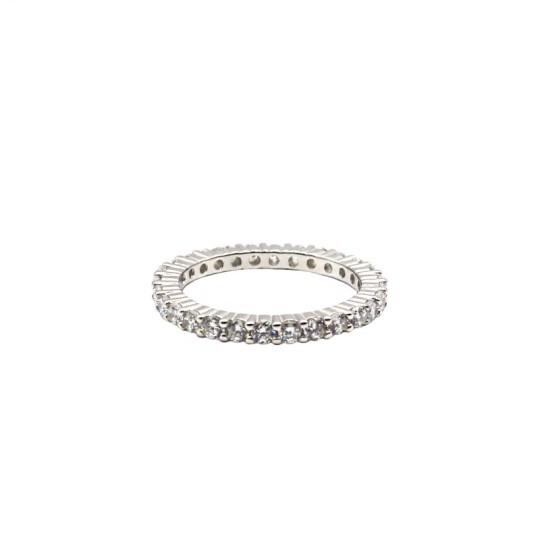 Anello veretta con zirconi bianchi da 2 mm placcato oro bianco in argento 925 (Misura 18)