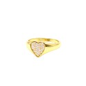 Yellow gold plated white zircon pavé heart shield ring in 925 silver MIS 14