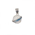 White zirconized Saturn planet pendant with 925 silver white gold plated blue enamel ring
