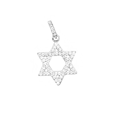 Ciondolo stella David traforata e zirconata bianca con contromaglia semi zirconata bianca placcata oro bianco in argento 925